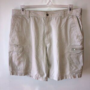 Columbia Mens 38 Beige Tan Khaki Flat Front Pockets Outdoor Hiking Cargo Shorts